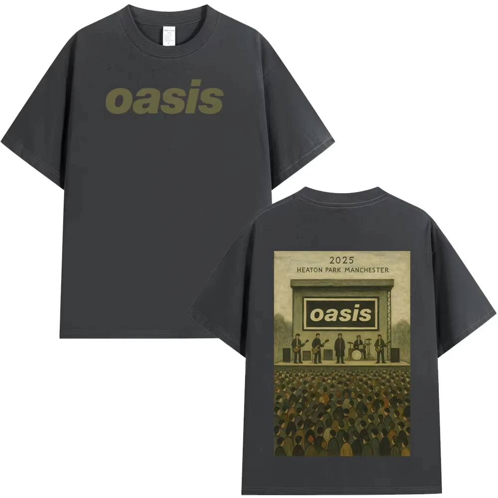 Oasis At Heaton Park 2026 Vintage Graphic T-shirt Men Woman Casual Cotton T-shirts Hip Hop Short Sleeve High Quality T Shirts