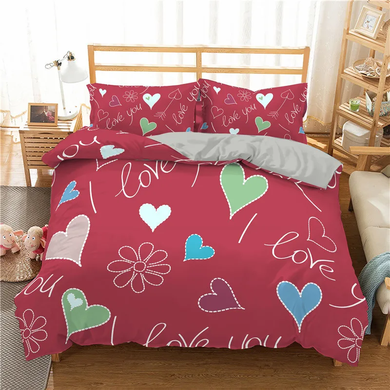 

Love Heart Flowers 3D Bedding Set Duvet Cover Pillowcases Comforter Linen Room Decor Twin Queen King Size 2/3pcs bedding set