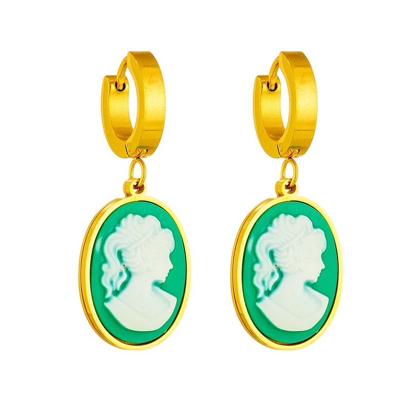 XIYANIKE 316L Stainless Steel Earrings Green White Portrait Pendant Accessories for Women Charming Birthday Jewelry Gifts Серьги