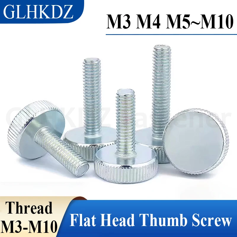 

M3-M10 GB835 Galvanized Carbon Steel Flat Head Hand Tighten Screw Knurled Adjustable Thumb Screw Adjustable Screw Bolt