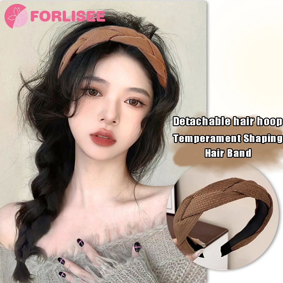 Forlisee synthetische Stirnband Perücke lange natürliche lockige Haare tägliche Party Cosplay Perücken für Frauen schwarz braun hitze beständige