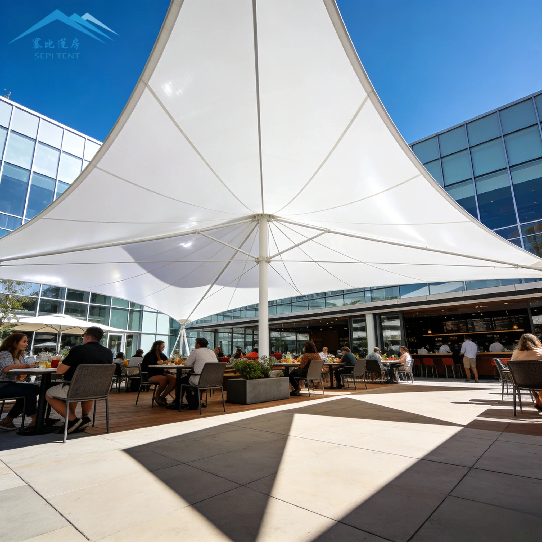Factory Custom Outdoor Waterproof Commercial Plaza Umbrella Shape Landscape Sun Shade Canopy PVDF Tensile Membrane Structure