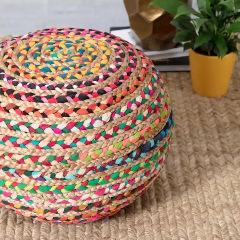 Pouf Natural Jute Cotton Ottoman Home Décor Braided Living Room Foot Stool Cover