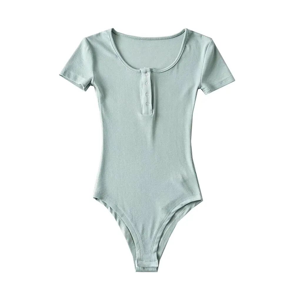 

Red ort Sve T-irt Women's Pure Color Button down Bodysuit Belly Baring Slim Fit Top Street Sle High Waist orts