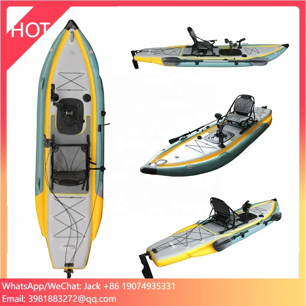 Vicking 2024 Single Seat Inflatable Fishing Pedal Kayak Boat 4m Kano 3.1 Aluminum Seat PVC Customized Logo 1 Person Usage Rivers