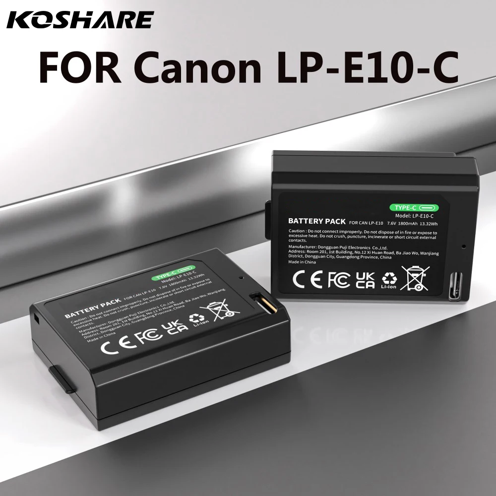 KOSHARE LP-E10 LPE10 Battery For Canon EOS Rebel T3 T5 X50 X70 1100D 1300D 1200D 3000D 4000D Camera With USB-C Charging Port