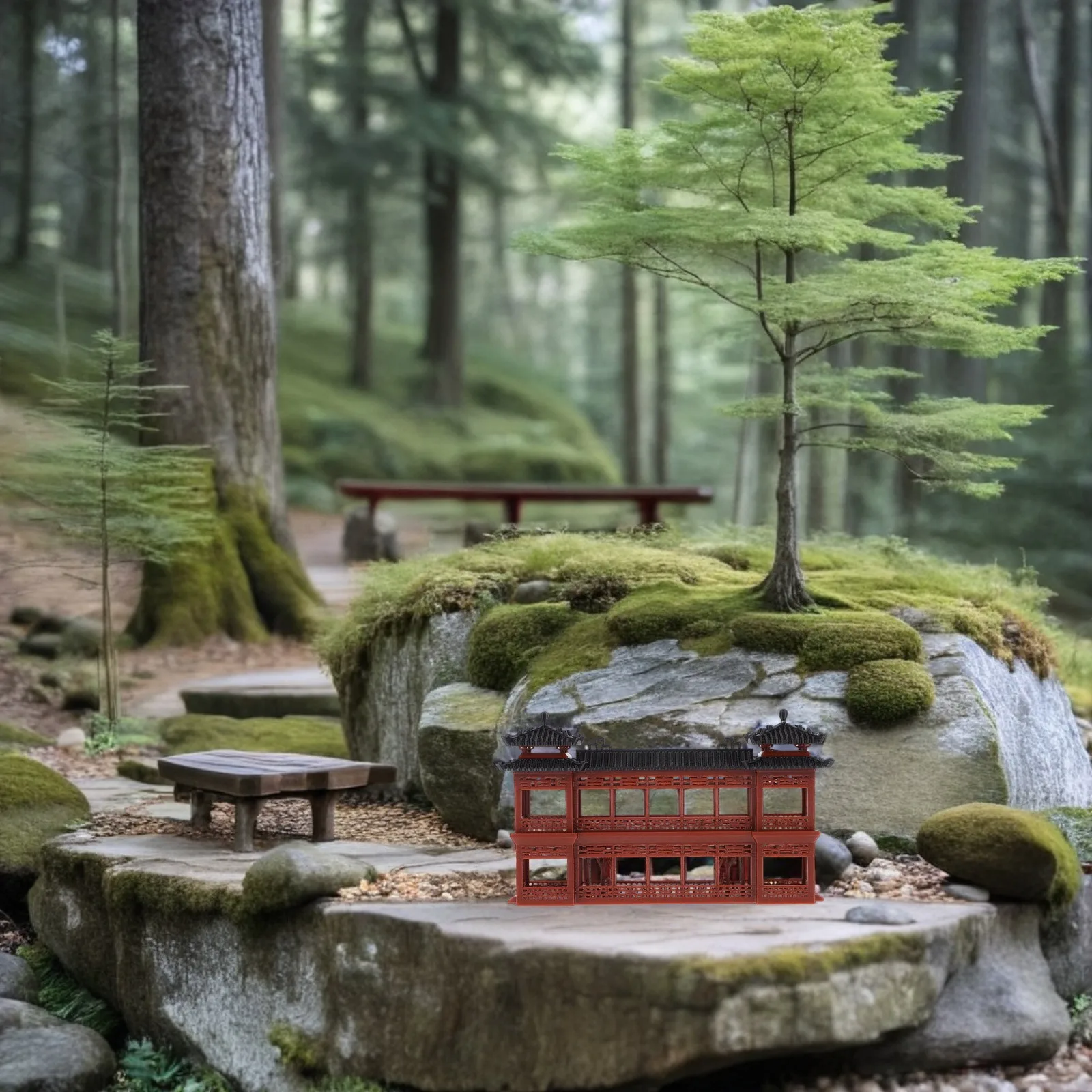 

Micro Pavilion Plastic Ancient Building Miniature Garden Chinese Style Pavilion Decor for Home Aquarium Office Display