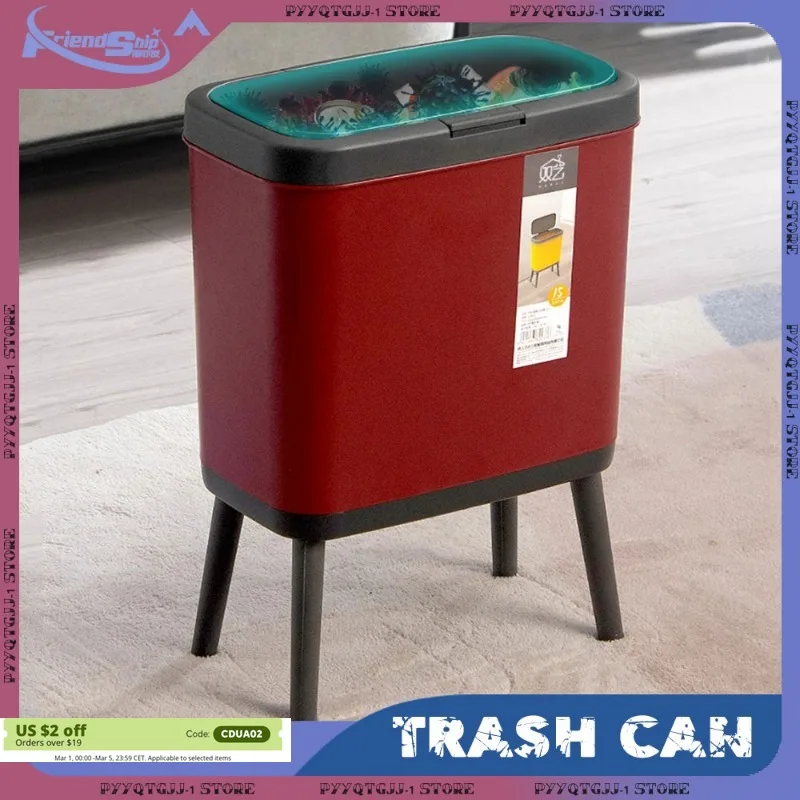 

Trash Can Large Capacity Kitchen High Foot with Lid Press Type Waste Bin Kitchen Garbage Container Office Plastic Trash Can