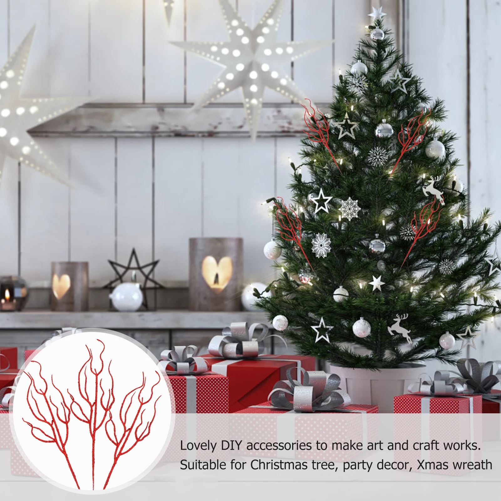 

10pcs Artificial Plant Leaves Silver Glitter Twigs Adjustable Simulated Christmas Decor Craft Wreath Gifts Elegant