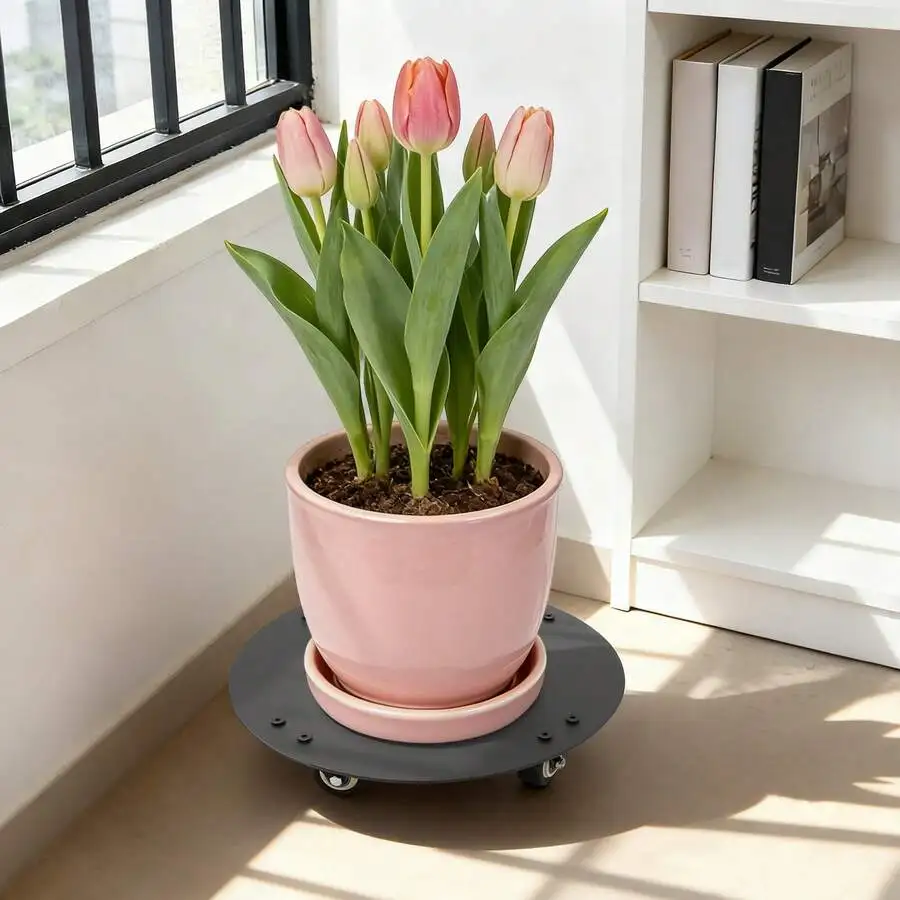 Round Plant Caddy With Lockable Wheels, Heavy Duty Rolling Plant Stand Dolly, 500LBS Load Steel Plant Pot Mover Cart Indoor Outd