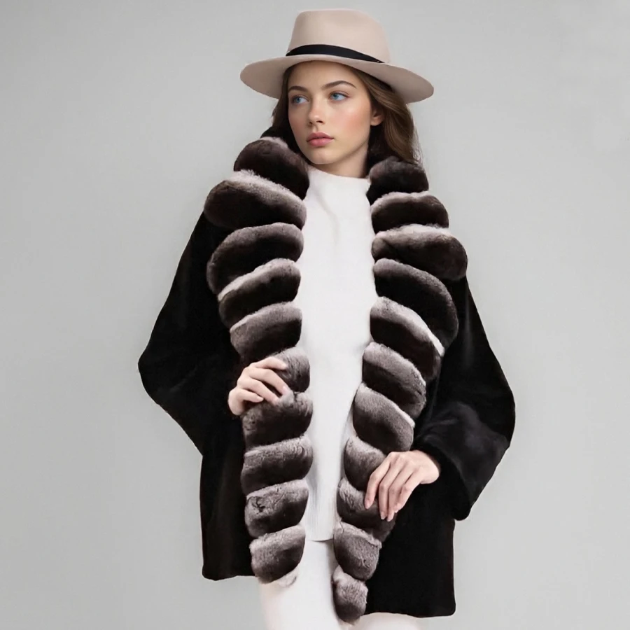 

Натуральный воротник из меха кролика рекс для женщин, длинная отделка из меха шиншиллы с пальто, воротник из натурального меха, бестселлер, съемный меховой аксессуар