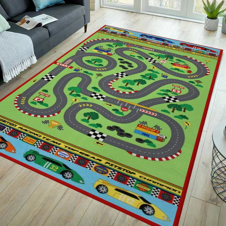 Race Tracking Rug Race Track Rug Road Rug Car Rug Traffic Rug Racing Rug Kids Room Rug Gift for Kids Baby Room Rug for Bedroom