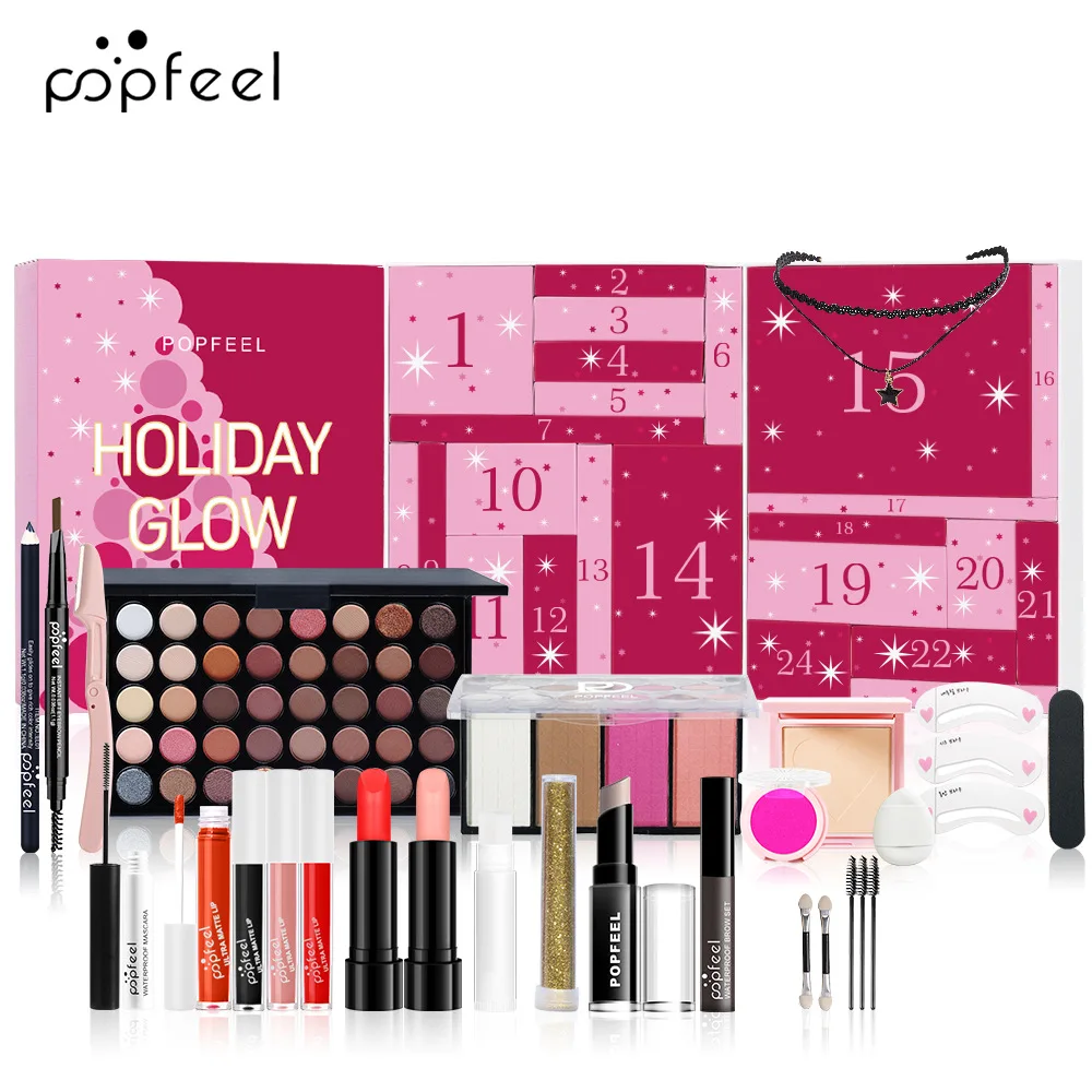 Set trucco per il conto alla rovescia di Natale Rossetto Ombretto Cosmetici Confezione regalo per calendario dell'Avvento di bellezza per le vacanze da 24 pezzi per donne e ragazze