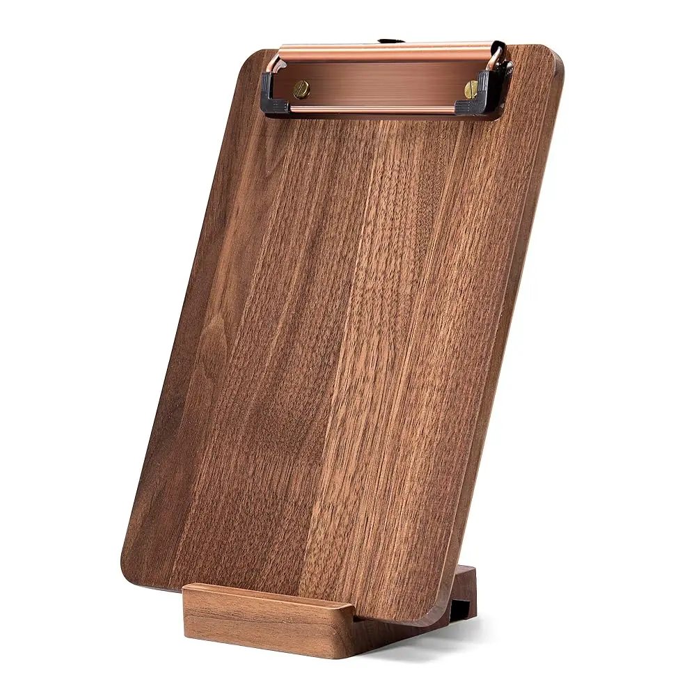 

Walnut Wood Clipboard, 9\ x 6.3\ Small Menu Clip Board with Metal Clip and Stable Base, Solid Hardwood, Smooth Edges, Free St