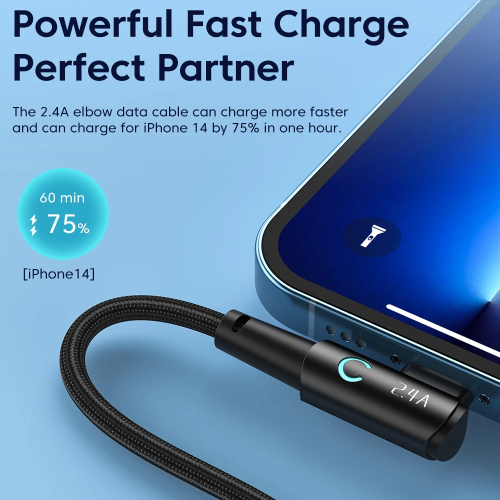 Toocki 90 Degree USB Cable for iPhone 14 13 12 11 Pro Max Pro Max 8 7 Plus 2.4A USB Lightning Cable for iPhone iPad Gaming Wire image 3