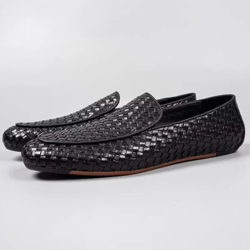 Super Comfortable Soft-surface Breathable Woven Casual Shoes For Men Sheep Lining Cow Leather Pad Slip-on Loafers