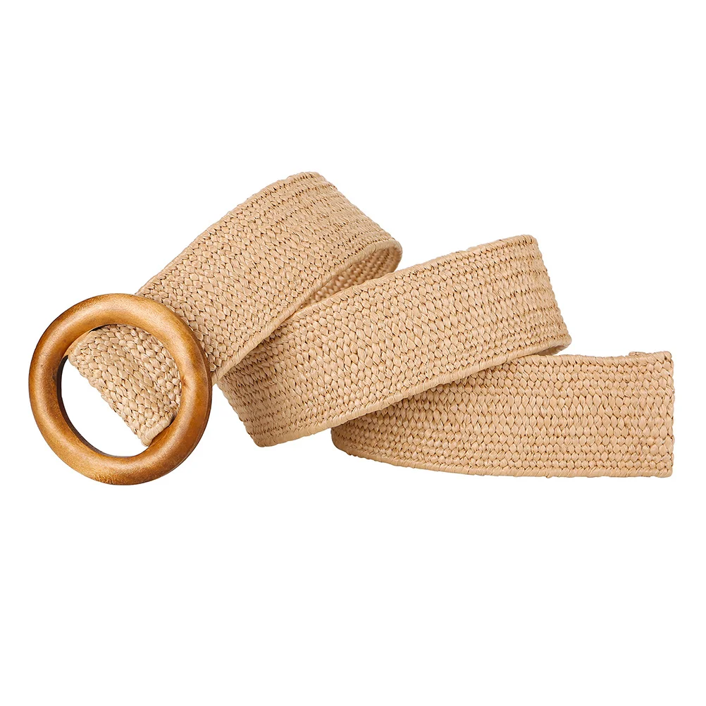 قابل للتعديل المنسوجة الخصر المرأة Pp العشب مع مشبك خشبي موضة الترفيه اللون البني مكتب اليومية حفلة السفر للجينز