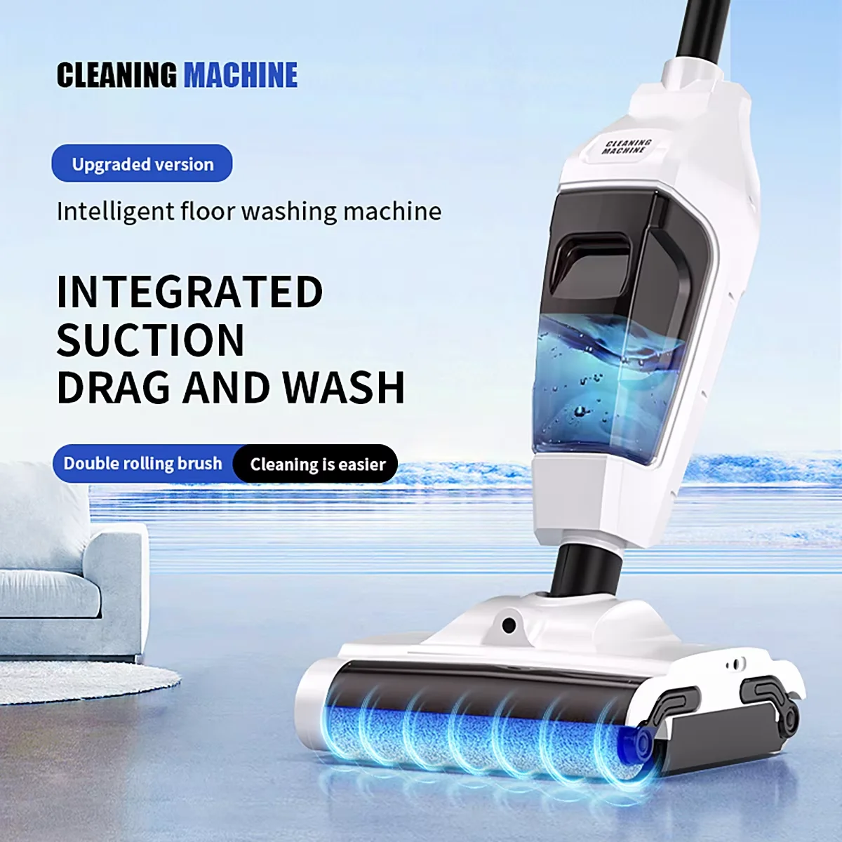 Double Roller Brush Scrubber Suction and Mopping Integrated Household Vacuum Cleaner Floor Cleaning Machine