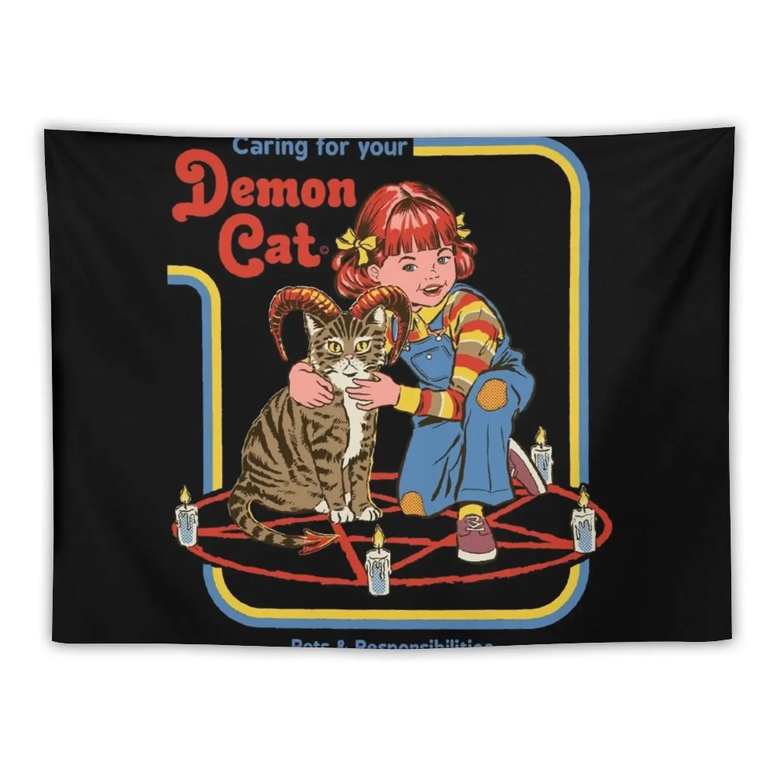 Caring For Your Demon Cat Tapestry Cute Room Decor Wall Decor Hanging Wall Hangings Decoration Tapestry