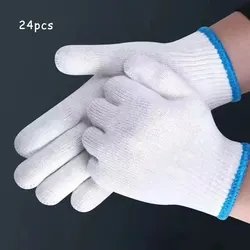 24pcs Lampshade Cotton Non-slip And Wear-resistant Construction Site Work Gloves, Encrypted White Labor Protection Gloves