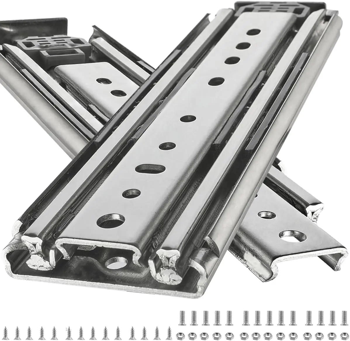 60 Inch Heavy Duty Full Extension Ball Bearing Drawer Slides 76mm Width 3-Section Industrial Steel Rails 500LB Capacity Smooth Quiet Glides for Workshop Garage Kitchen Cabinets