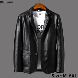 2025 Mannen Lederen Jassen Revers Zakelijke Lederen Jassen Mannen Pu Blazers Koreaanse Stijl Slanke Mode Leren Jas Plus size M-6XL