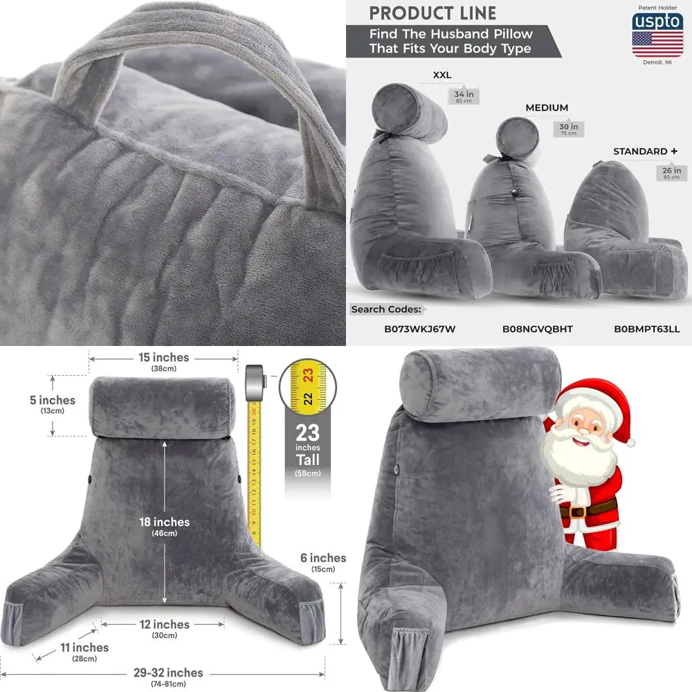 

Medium Grey Kids & Teens Reading Pillow with Adjustable Loft, Memory Foam, Bed Rest Chair, Detachable Neck Roll, Washable Cover