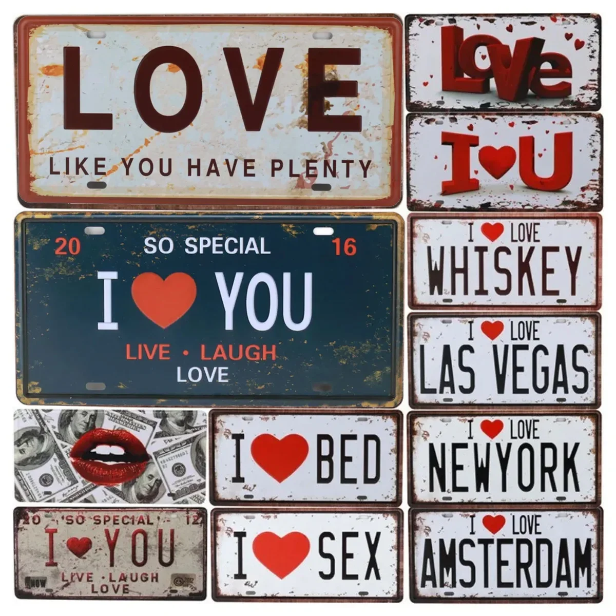 I Love Vodka Beer License Plate Car Number Signs Bar Pub Cafe Home Decor Metal Sign Man Cave Garage Painting Plaques C13