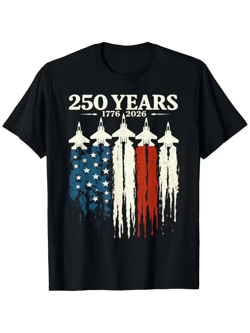 Flag Vintage 250 Years American 1776 2026 250th USA Birthday T-Shirt  Comfort Fit Men'S Tee, Crew Neck Trendy Streetwear