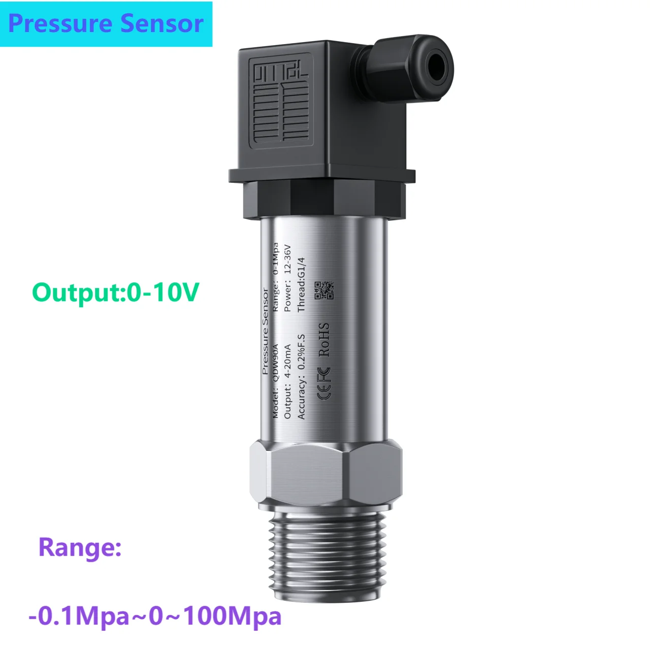 Transmissor do sensor de pressão, Líquido do óleo de gás de água, 0-10V a 100Mpa, Calibre 80Mpa, G1/4 NPT1/4 2Mpa 1.6Mpa 2.5Mpa, Fonte 24V