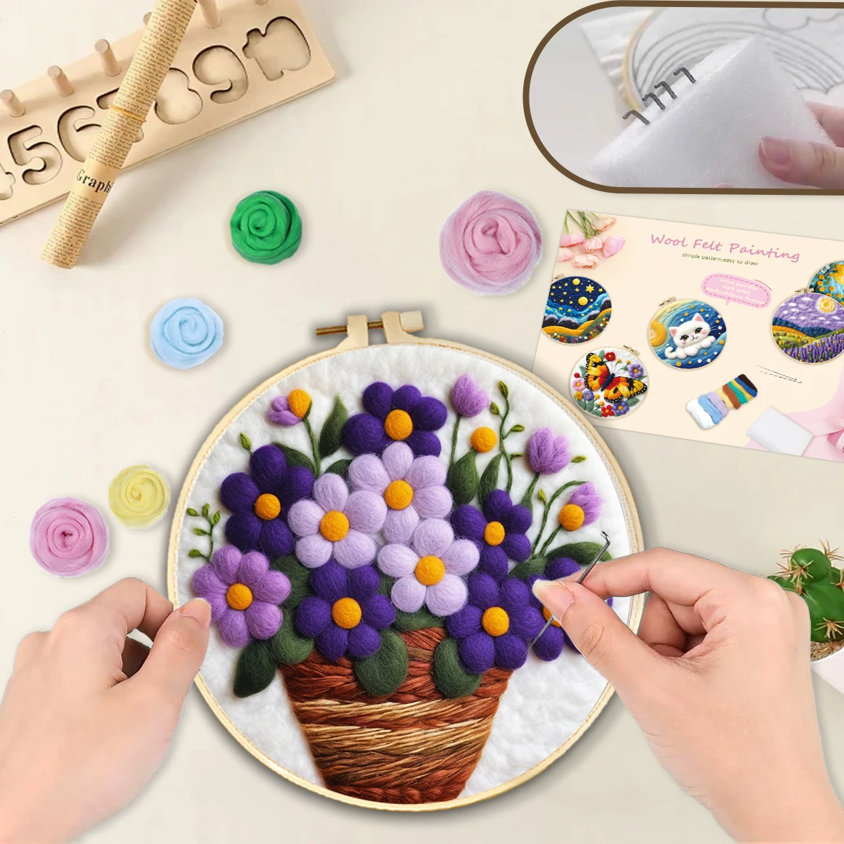 Wool Felt Painting Living Room Decoration Embroidery Flowers Patterns Felting Kits For Beginners Wall
