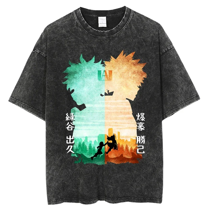 

Hot Japanese Anime My Hero Academia Harajuku T Shirt Men Streetwear Short Sleeve Hip Hop Fashion Oversized Washed T-shirt