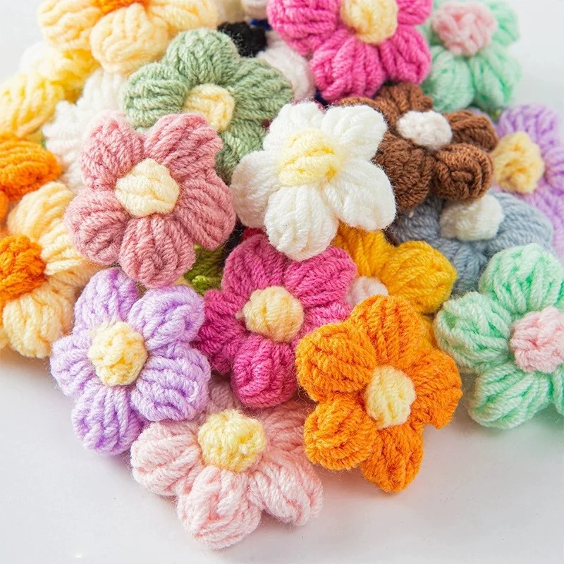 10Pcs/Lot 4cm Colorful Handmade Crochet Flowers Artificial Applique for DIY Craft Headwear Garment Wedding Decor Ornament Making