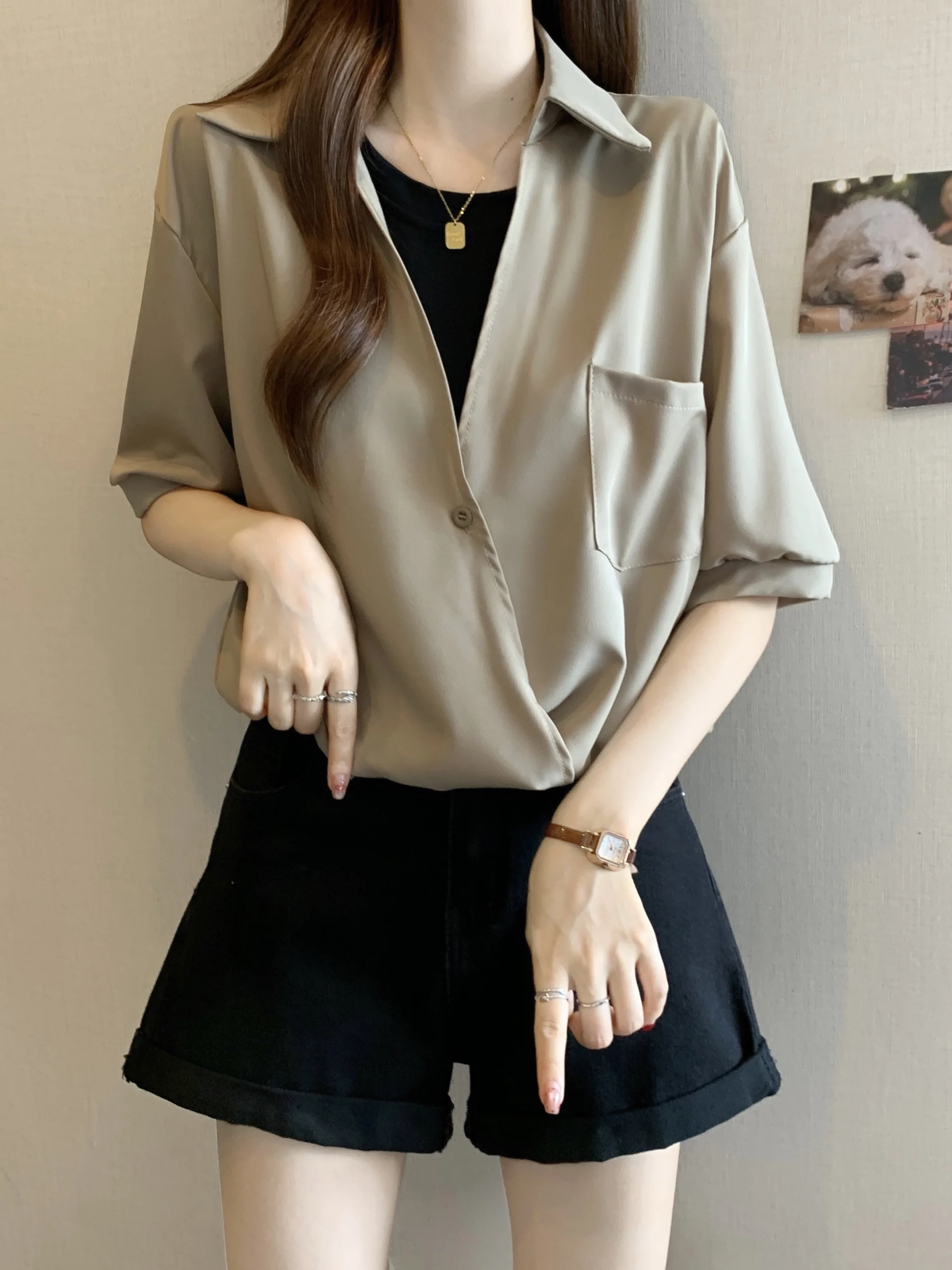 

Женская летняя повседневная асимметричная блузка больших размеров с V-образным вырезом и коротким рукавом, с завышенной талией, для любого типа фигуры