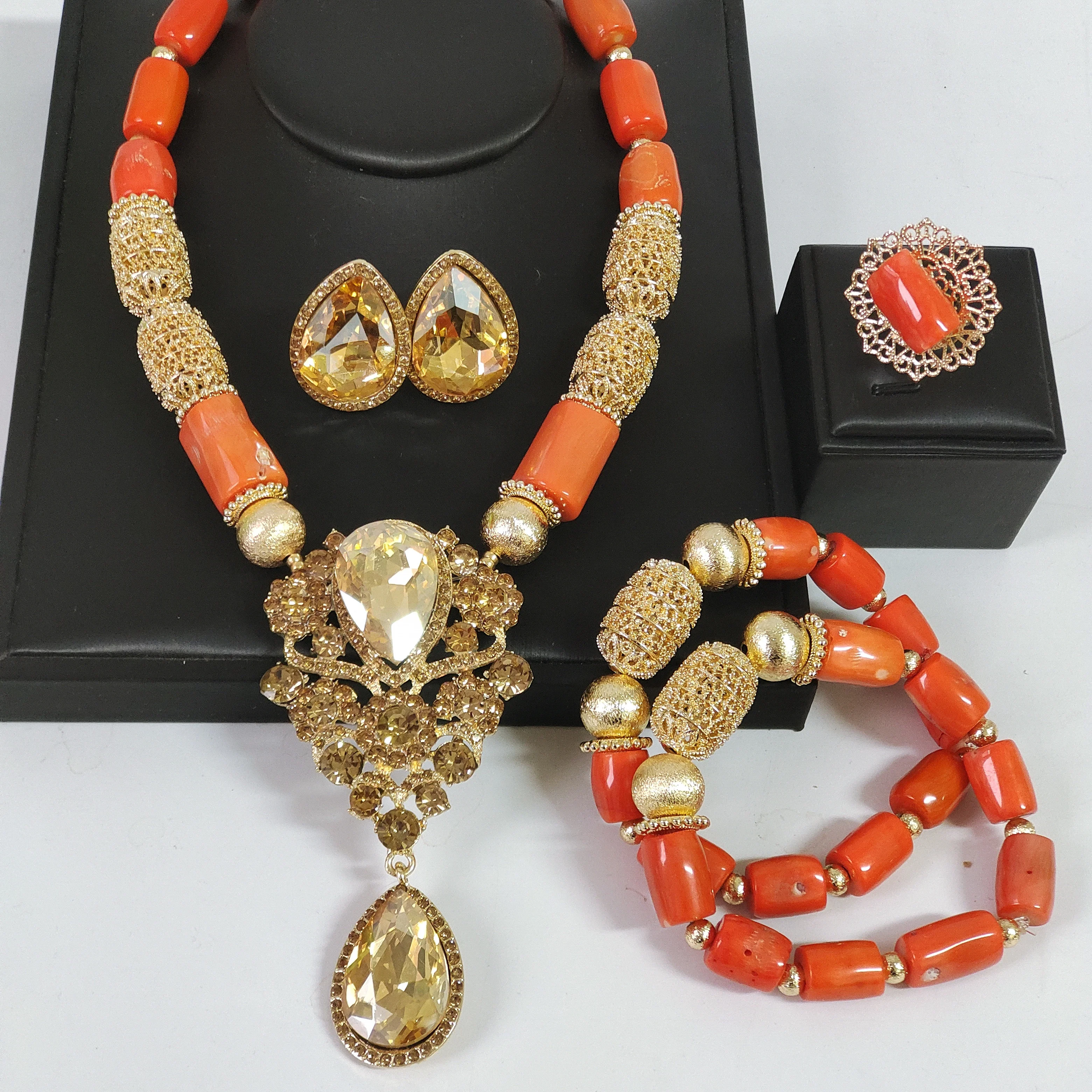 

Nigerian Wedding Jewelry Original Coral Beaded Necklace Sets