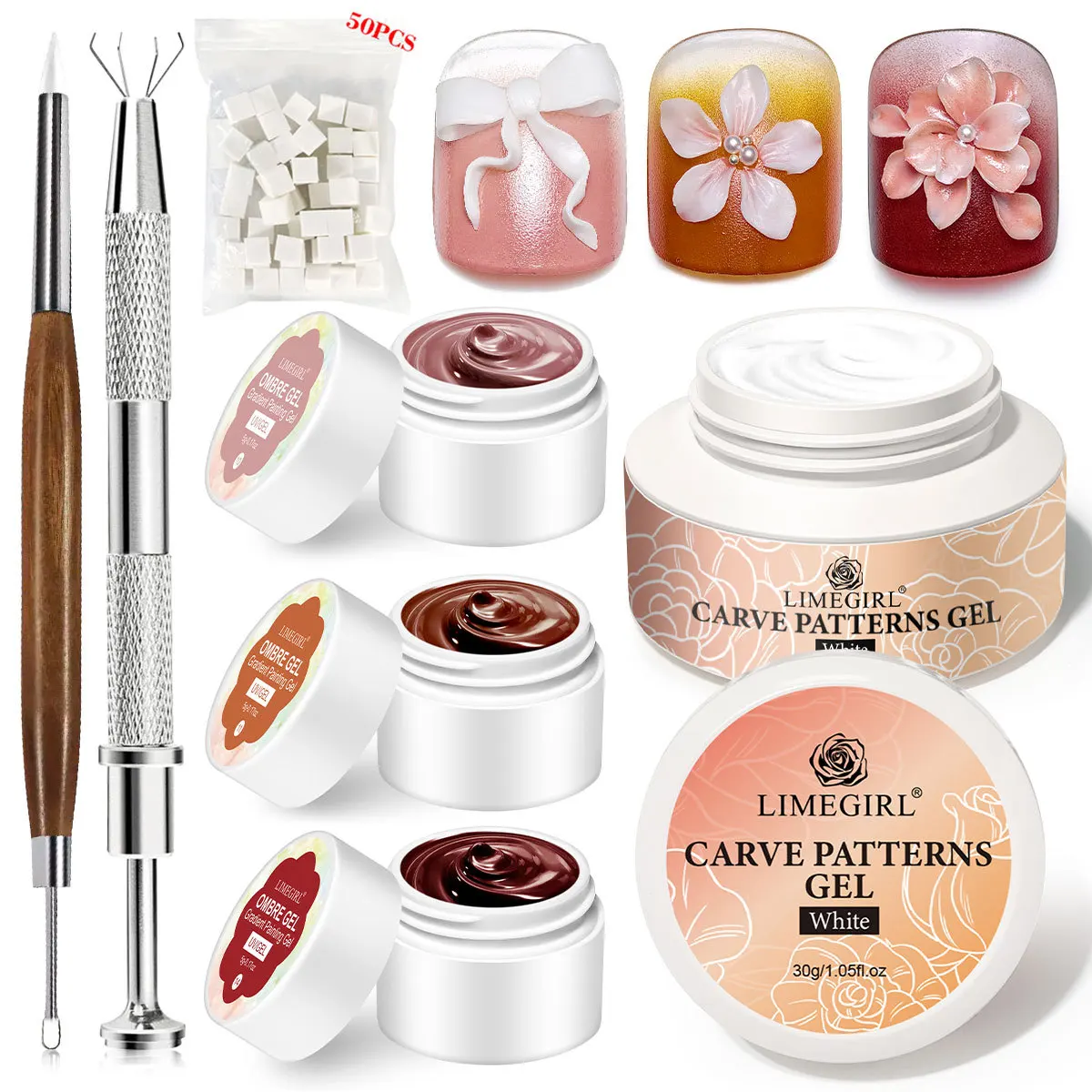 White Clear  Pink 3D Relief Sculpting Nail Gel Solid Construction Extension Gel Non Stick Hand for Nail Art DIY Design Manicure
