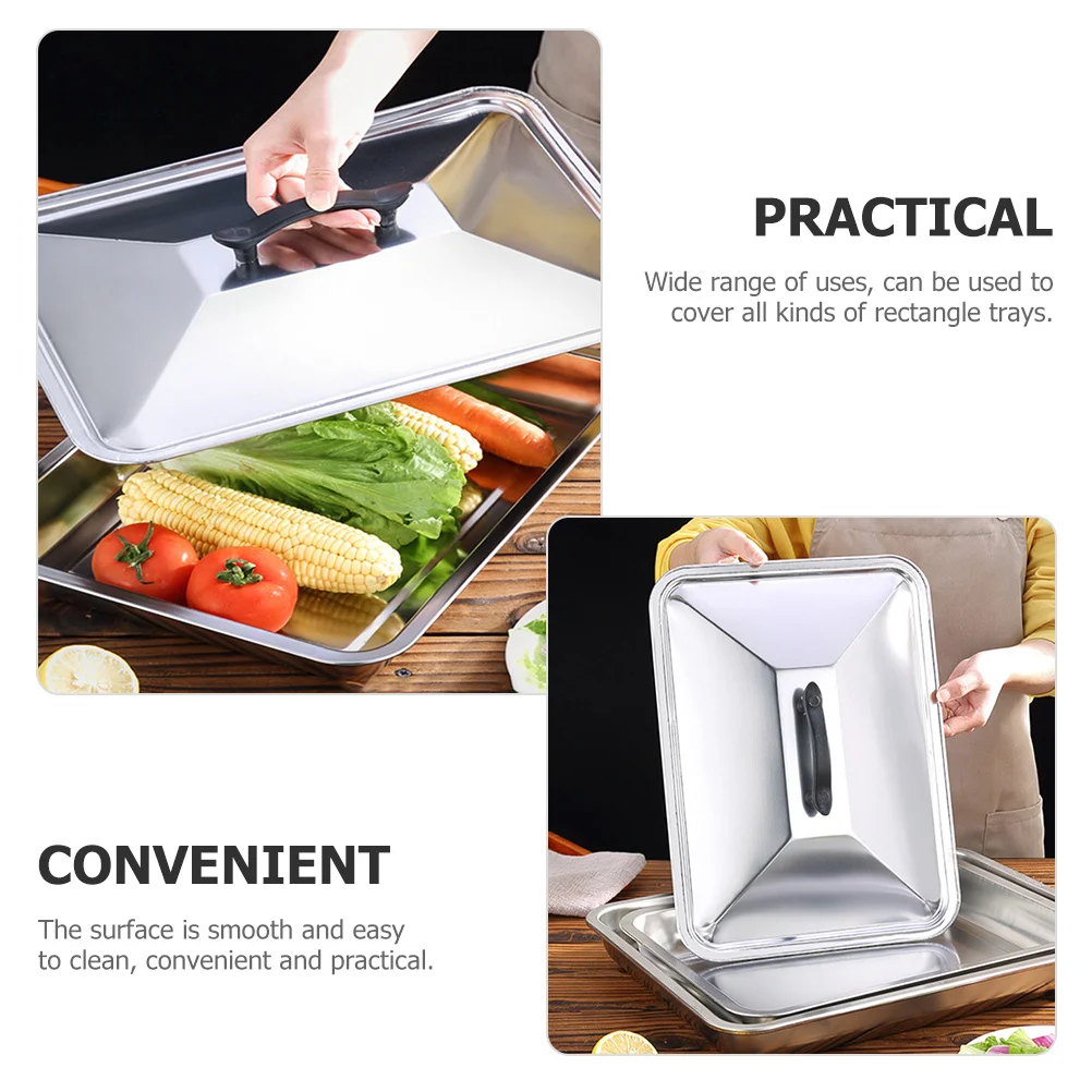 

Stainless Steel Food Cover Multi-Use Basting Cover For Griddle Rectangle Tray Lid Oil Proof Bbq Grilling Plate Lid