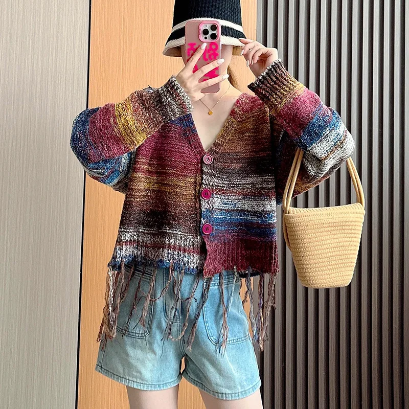 Gagarich Artistic Forest Knitted Cardigan Women Autumn New Style Loose Design Niche Korean Version Lazy Style Sweater Top