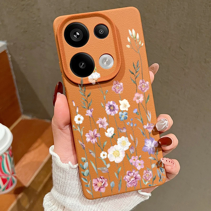 Flowers Pattern Phone Case For Xiaomi 13T Poco X6 M6 Pro 4G Redmi Note 13 11 12 14 Pro Plus 4G 5G Leather Texture Soft Cover