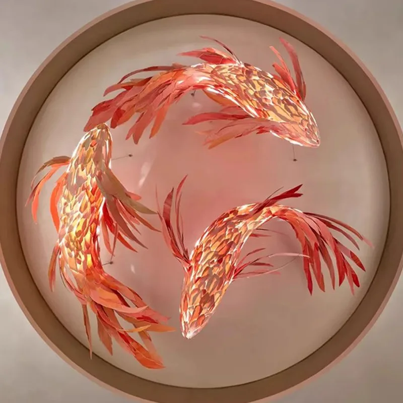 Japanese Retro Wooden Carp Wall Lamp Modern Hot Pot Restaurant Store Wall Decor LED Lights Red Atmosphere Fish Shape Lamp