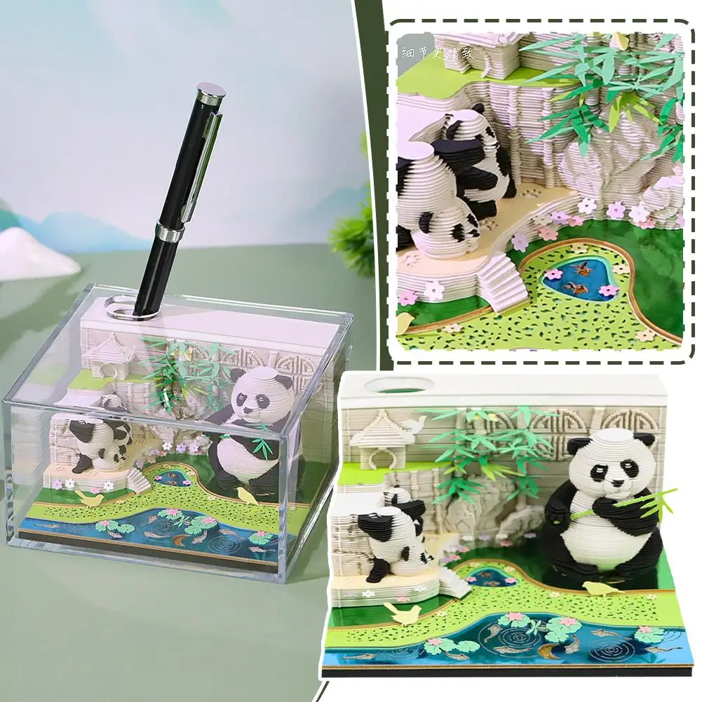 2025 3D Panda Memo Pad DIY Paper Carving Artsy Pads Time Piece Calendar 3D Calendar Post Notes for Office Supplies Birthday W9E4