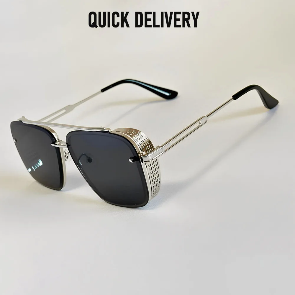 Metall Punk Sonnenbrille Für Männer Vintage Quadratische Mode Gläser 2024 Urlaub Sonnenbrille Frauen Trendy Gafas De Sol Hombre Zonnebril – Detail 4