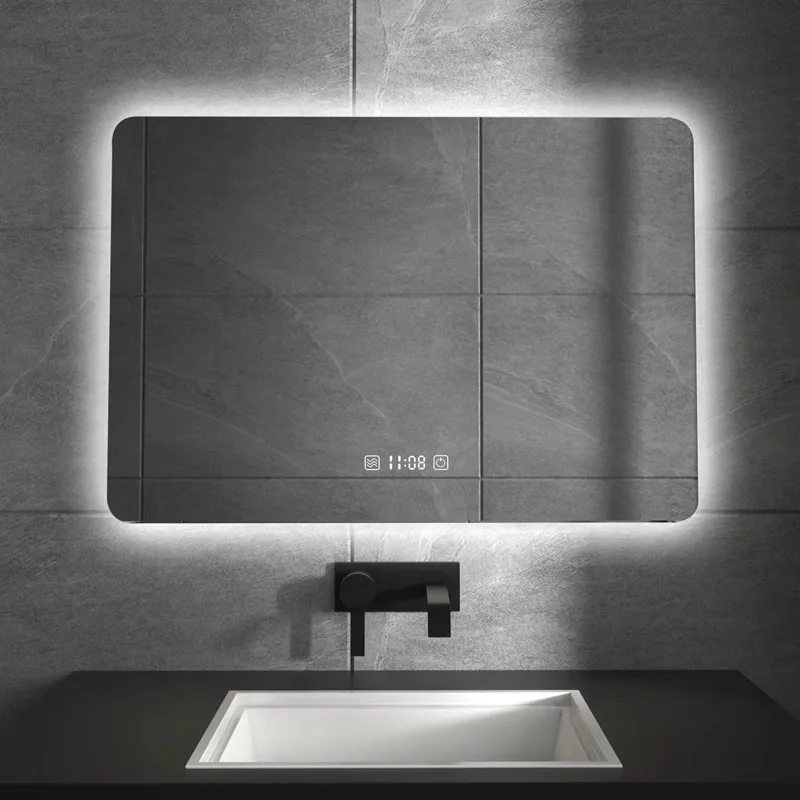 Smart square mirror led touch screen wall-hung toilet with light-emitting anti-fog  sink bathroom  cosmetic