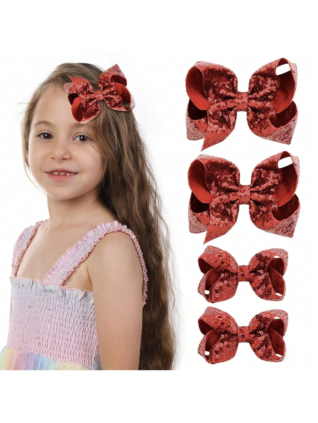 4PCS Big Sparkly Sequins Shiny Glitter Hair Bows Alligator Clips Hair Accessories for Little Teen Toddler Girls Kids