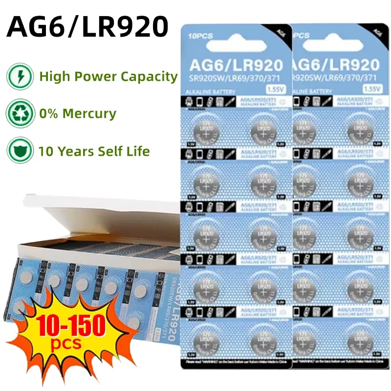 New 1.55V Coin Battery AG6 371 SR920SW LR920 SR927 171 370 L921 LR69 SR920 Button Batteries for Watch Toys Remote Button Cell