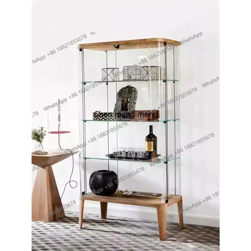 A178Solid wood glass display cabinet home transparent display storage minimalist multi-layer sideboard