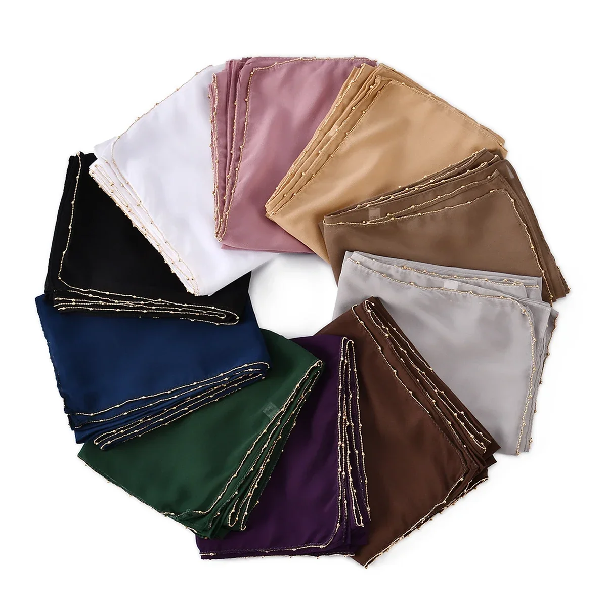 

New Premium Hijabs for Momen Beads Chain Long Hijab Chiffon Scarf Headscarf Muslim Fashion Turbans Shawl Wrap Bandanas Bufanda