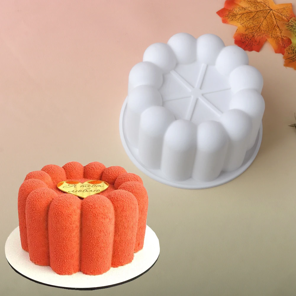 1/6/15 Cells Cylindrical Concave Flower Design French Mousse Cake Moulds Silicone Soap Mold Dessert Tools Kitchen Bakeware