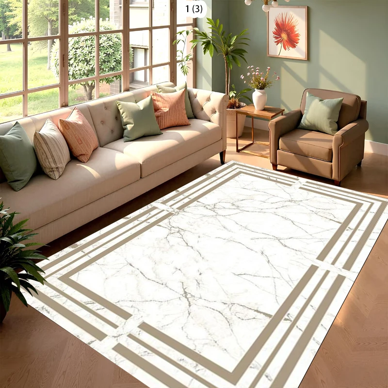 Luxury Marble Texture Geometric Area Rug Modern Neutral Soft Non-Slip Floor Carpet for Living Room Bedroom Dining Room