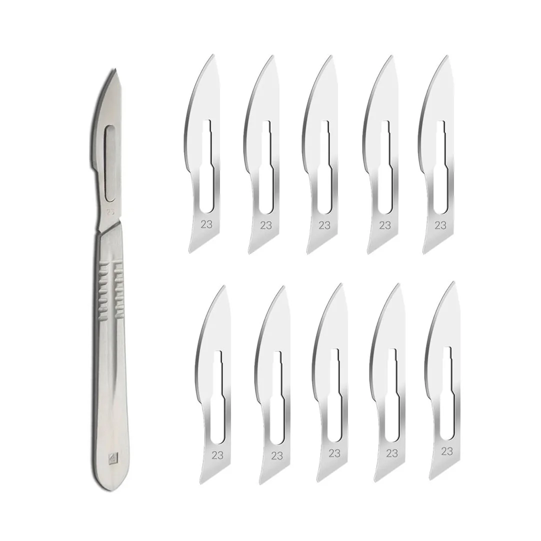 10Pcs Sterile Scalpel Blades #23 with #4 Handle -  for  Dissection, Podiatry, Grooming Razor, Acne Removal,Mobile Phone Repair